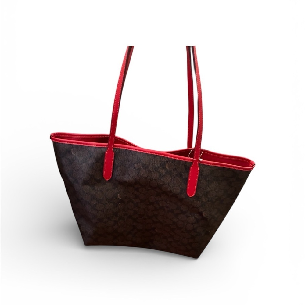 Coach Signature Tote in Brown and Red - Picture 2 of 9
